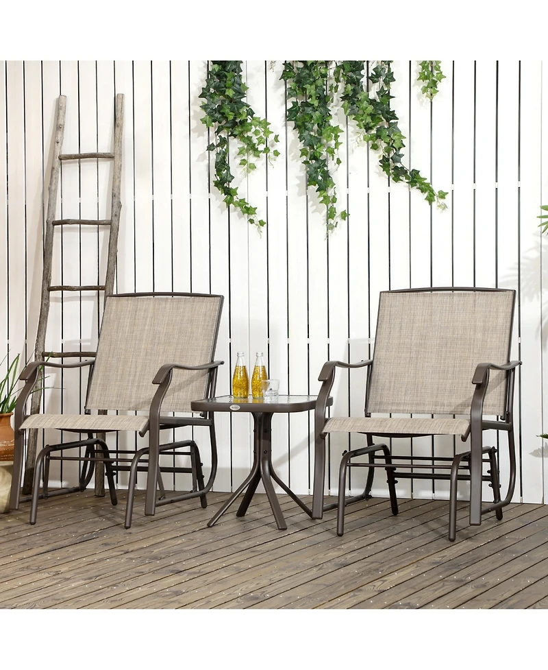 Outsunny 3 Piece Bistro Set with Outdoor Gliders, Glass Top Table