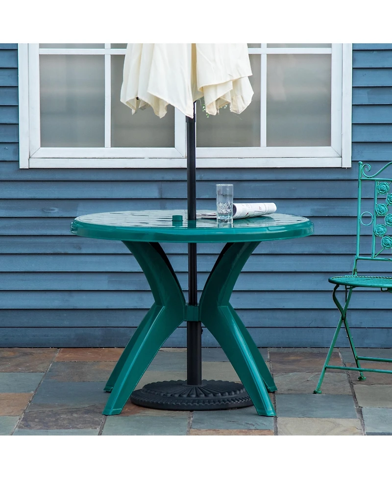 Outsunny 3' Diameter Round Outdoor Patio Bistro Dining Table, Umbrella Hole, Conversation Space, Easy to Clean Plastic for Garden, Backyard, Poolside,