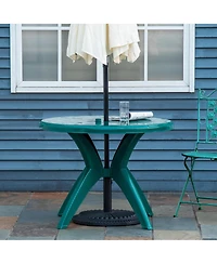Outsunny 3' Diameter Round Outdoor Patio Bistro Dining Table, Umbrella Hole, Conversation Space, Easy to Clean Plastic for Garden, Backyard, Poolside,