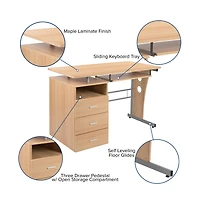 Desk With Three Drawer Single Pedestal And Pull-Out Keyboard Tray