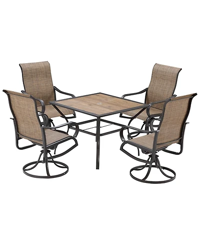 Outsunny 5pc Outdoor Patio Dining Set, Umbrella Hole, 4 Swivel Rocking Chair