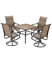 Outsunny 5pc Outdoor Patio Dining Set, Umbrella Hole, 4 Swivel Rocking Chair