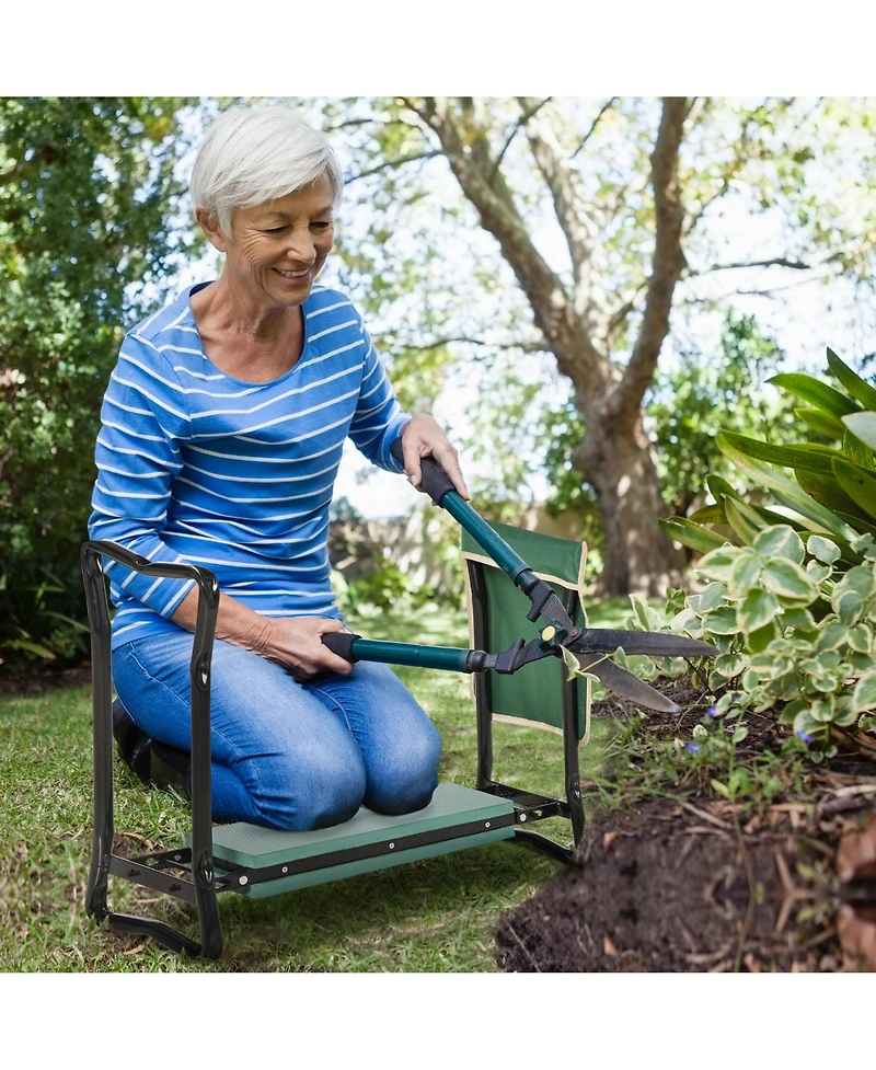 Outsunny Garden Kneeler Seat Stool Bench Kneeling Pad and 1 Large Side Tool Pouch & Easy Folding Design for Transport & Storage