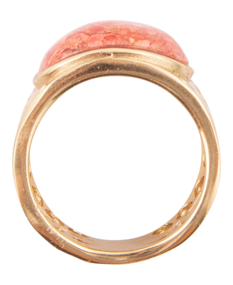 Barse Pharaoh Genuine Sponge Coral Orange Egyption Oval Band Ring