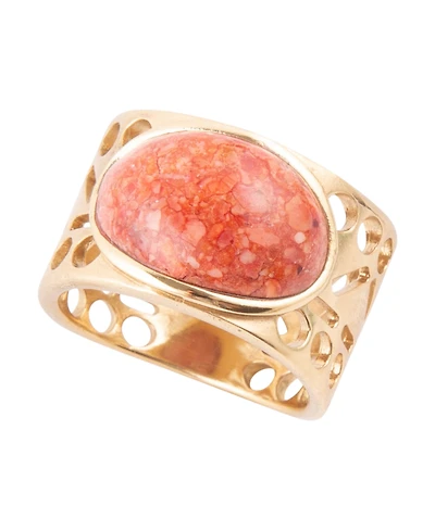 Barse Pharaoh Genuine Sponge Coral Orange Egyption Oval Band Ring