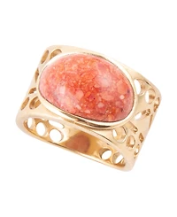 Barse Pharaoh Genuine Sponge Coral Orange Egyption Oval Band Ring