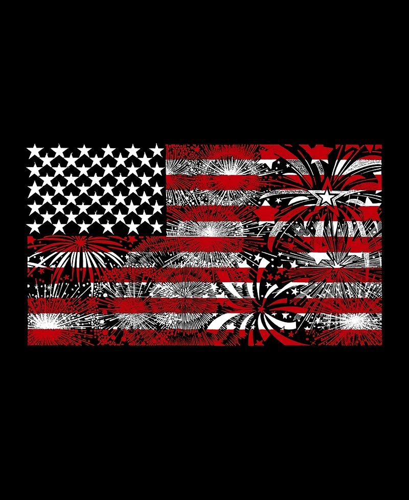 La Pop Art Men's Word Art Crewneck American Flag Fireworks Sweatshirt