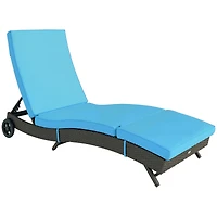 Outsunny Reclining Chaise Lounge Chair, Thickly Cushioned, Rolling Outdoor Plastic Rattan Sun Bathing Chair /w Wheels for Poolside, Pool, Patio, Sky B