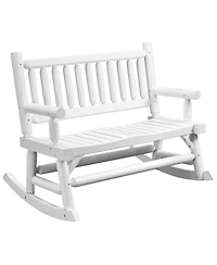 Outsunny 2-Person Wood Rocking Chair with Log Design, Heavy Duty Loveseat with Wide Curved Seats for Patio, Backyard, Garden, White