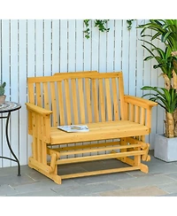 Outsunny 2-Person Outdoor Glider Bench, Wood, Quick Drying, Wide Armrest, Rocking Chair Loveseat for Backyard Garden Porch, Natural