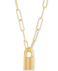 Padlock Paperclip Link Pendant 18" Necklace in 14k Gold-Plated Sterling Silver