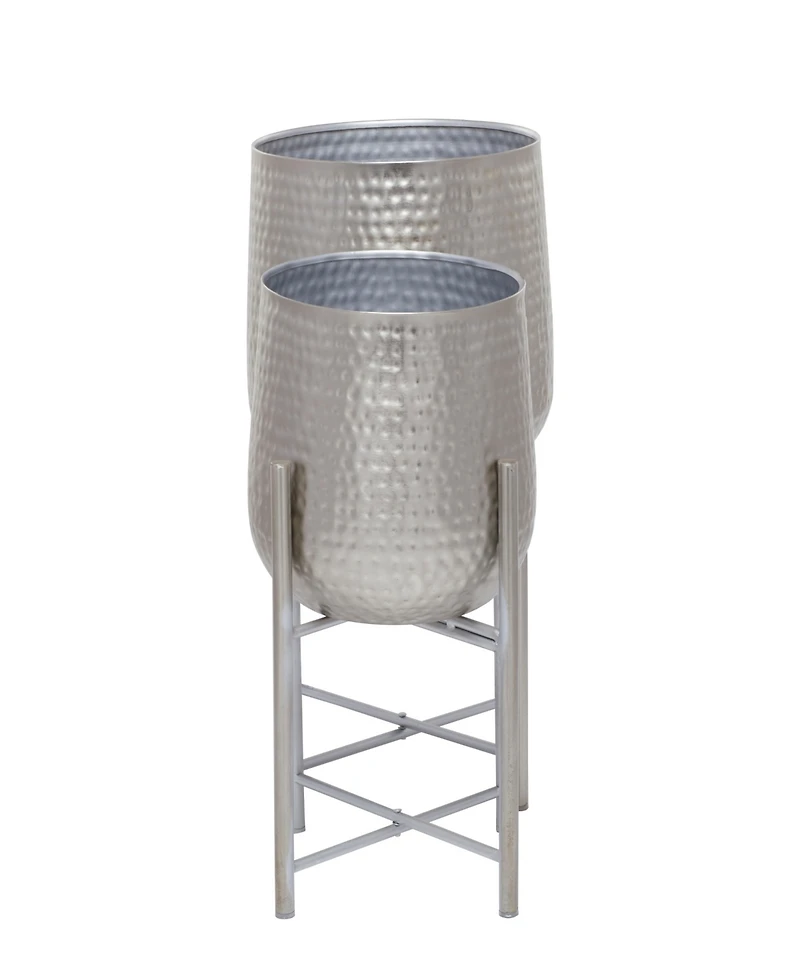 CosmoLiving Metal Deep Recessed Dome Planter with Removable Stand Set of 2
