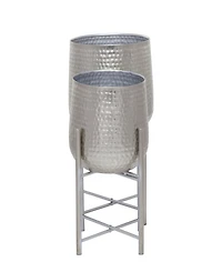 CosmoLiving Metal Deep Recessed Dome Planter with Removable Stand Set of 2