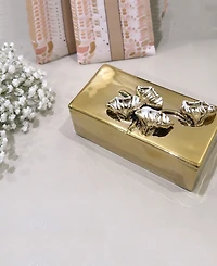 Oblong Decorative Box with Flower Design Lid, 6" L