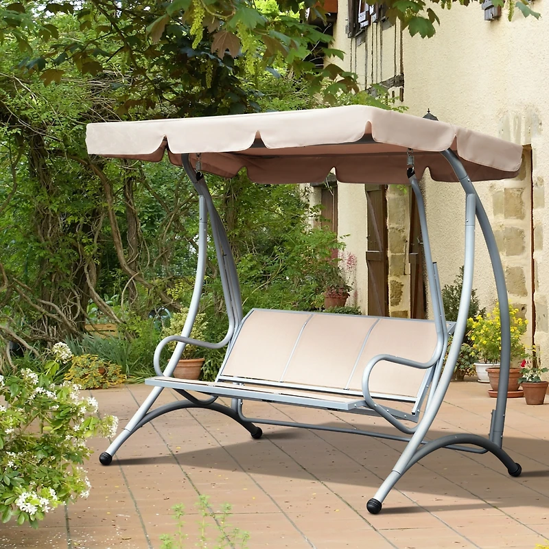 Outsunny 3 Person Patio Swing Chair with Adjustable Canopy