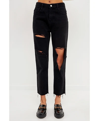 English Factory Women's Destroyed Mom Jeans