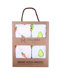 Malabar Baby Baby Gots Certified Organic Muslin Swaddle - Two-Pack Gift Set, First Foods (Avocado + Carrot)