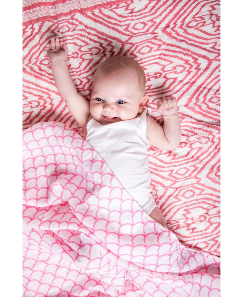 Gots Certified Organic Cotton Muslin Swaddle, Pink Rainbow
