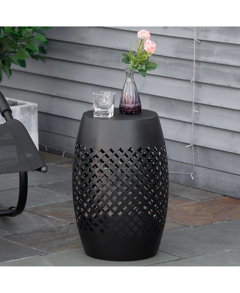Outsunny 12.5" Steel Patio End Table, Round Hollow Drum Side Table, Accent Table for Indoor & Outdoor, Black