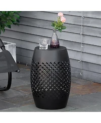 Outsunny 12.5" Steel Patio End Table, Round Hollow Drum Side Table, Accent Table for Indoor & Outdoor, Black