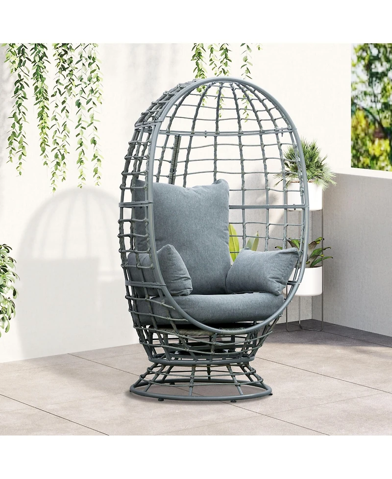 Outsunny Outdoor Wicker Egg Chair with Cushions and Swivel Seat,