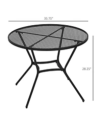 Outsunny 35" Round Outdoor Steel Dining Table w/ Wire Mesh Table Top