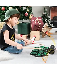 9 Pads Electronic Drum Set with Sticks & Pedals, Portable Roll-up Digital Kit