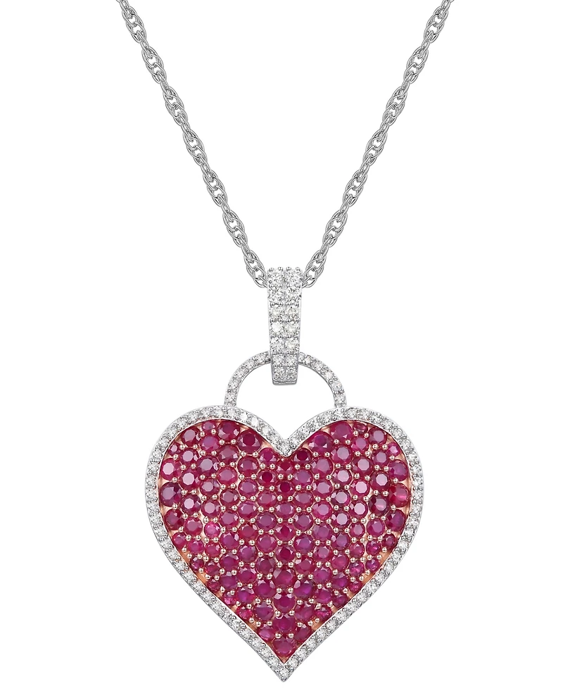 Ruby (6-1/2 ct. t.w.) and Diamond (1/2 ct. t.w.) Pave Heart Pendant in 14k White Gold