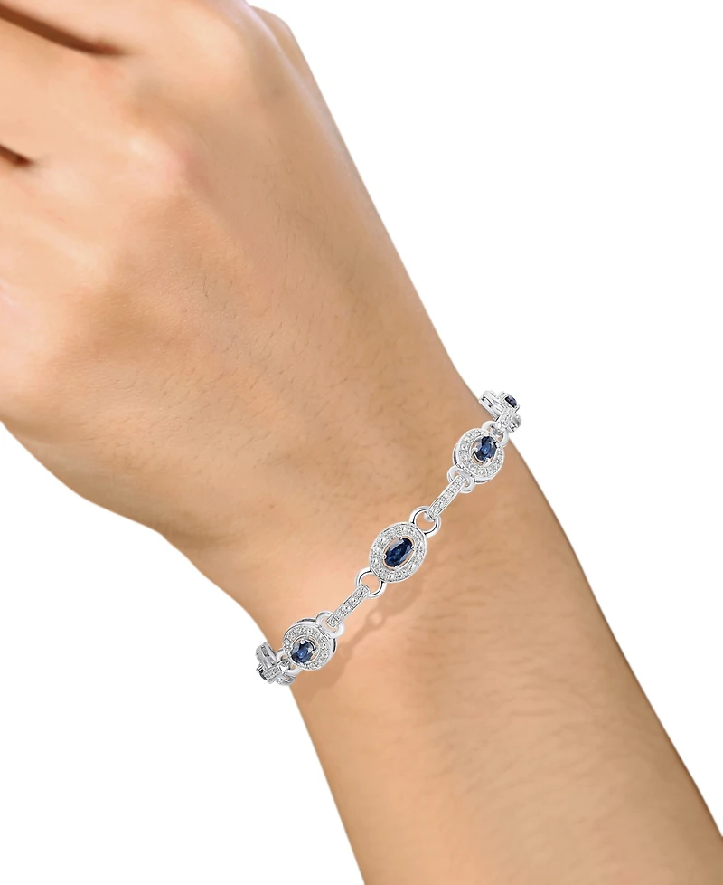 Sterling Silver Bracelet, Sapphire (2-5/8 ct. t.w.) and Diamond (1/4 ct. t.w.) Oval Link Bracelet