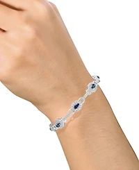 Sterling Silver Bracelet, Sapphire (2-5/8 ct. t.w.) and Diamond (1/4 ct. t.w.) Oval Link Bracelet