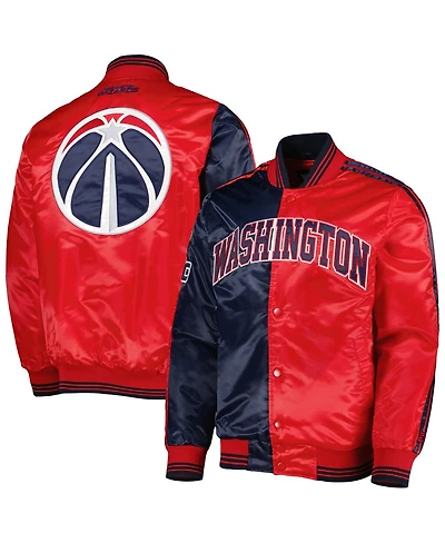Men's Starter Navy, Red Washington Wizards Fast Break Satin Full-Snap Jacket