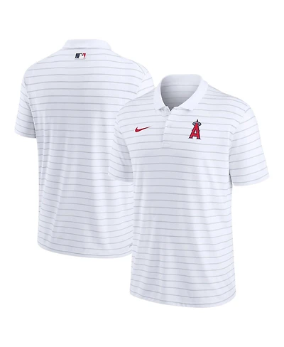 Men's Nike White Los Angeles Angels Authentic Collection Victory Striped Performance Polo Shirt