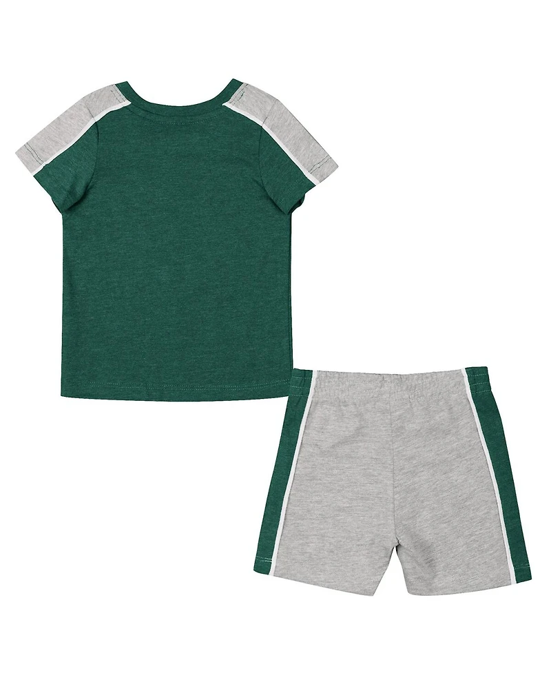 Infant Boys and Girls Colosseum Green, Heather Gray Michigan State Spartans Norman T-shirt and Shorts Set