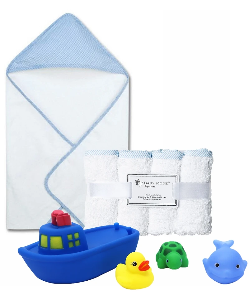 Baby Mode Signature Baby Boys Bath Towel, Washcloth, and Toys, 9 Piece Set