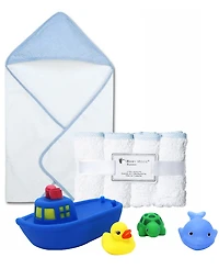 Baby Mode Signature Baby Boys Bath Towel, Washcloth, and Toys, 9 Piece Set