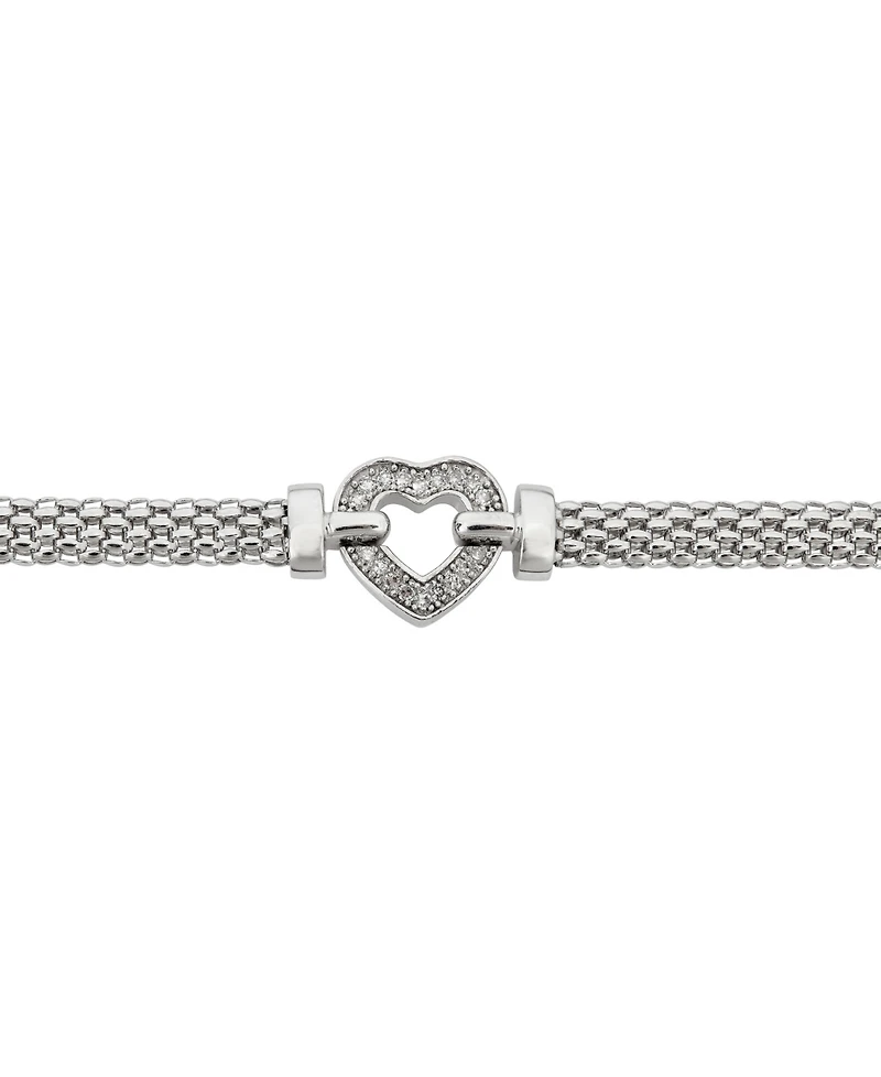 Diamond Heart Mesh Link Bracelet (1/8 ct. t.w.) in Sterling Silver