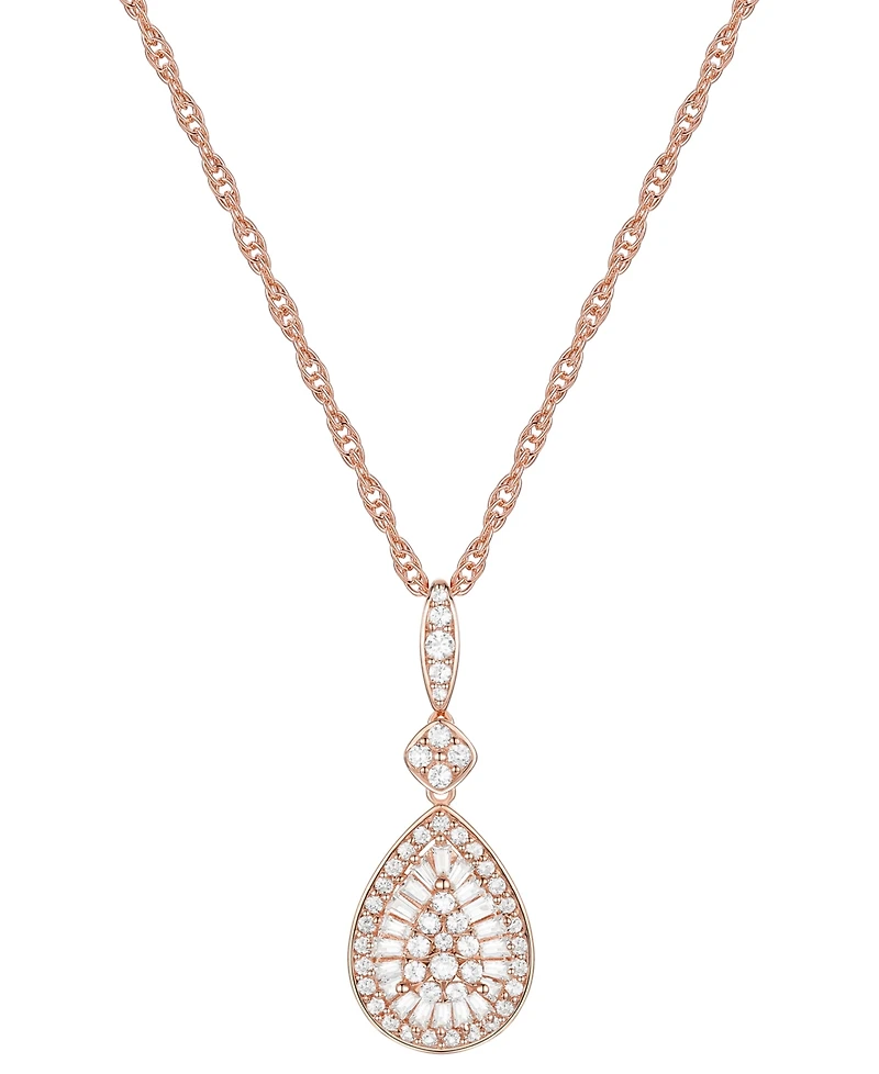 Diamond Round & Baguette Teardrop Cluster 18" Pendant Necklace (1/2 ct. t.w.)