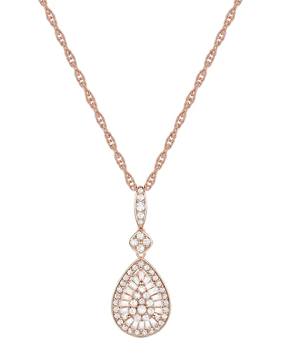 Diamond Round & Baguette Teardrop Cluster 18" Pendant Necklace (1/2 ct. t.w.)