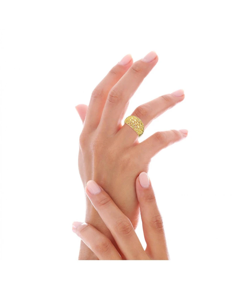 Ra 14k Yellow Gold Plated with Cubic Zirconia Dome-Shaped Textured Nugget Ring