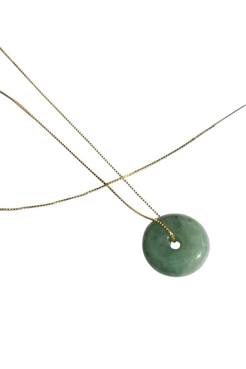 Button — Green jade pendant necklace