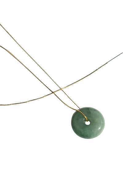 Button — Green jade pendant necklace