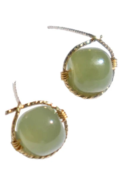 Sydney — Green jade bead stud earrings