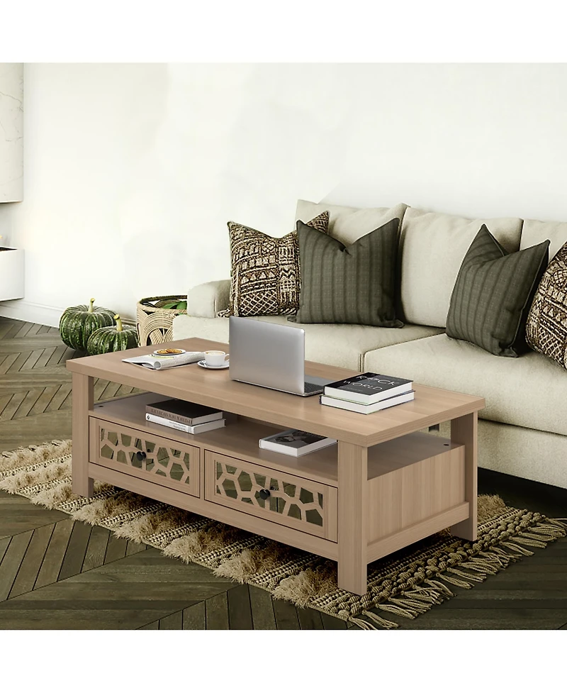 Costway Coffee Table with2 Drawers & Open Shelf Modern Rectangular Wood