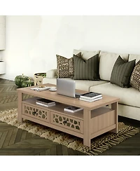 Costway Coffee Table with2 Drawers & Open Shelf Modern Rectangular Wood
