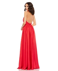 Mac Duggal Women's Rosette Halter Chiffon Evening Gown