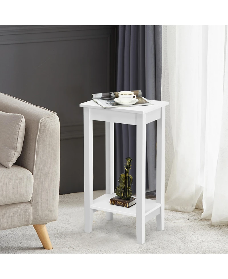 Costway 2-Tier Nightstand End Side Table Coffee Table Wooden Legs Bedroom