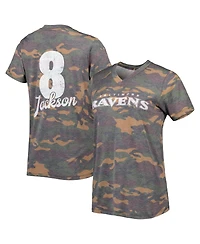 Women's Majestic Threads Lamar Jackson Camo Baltimore Ravens Name & Number V-Neck Tri-Blend T-shirt