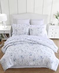 Laura Ashley Belinda Cotton Reversible 3 Piece Comforter Set, Full/Queen