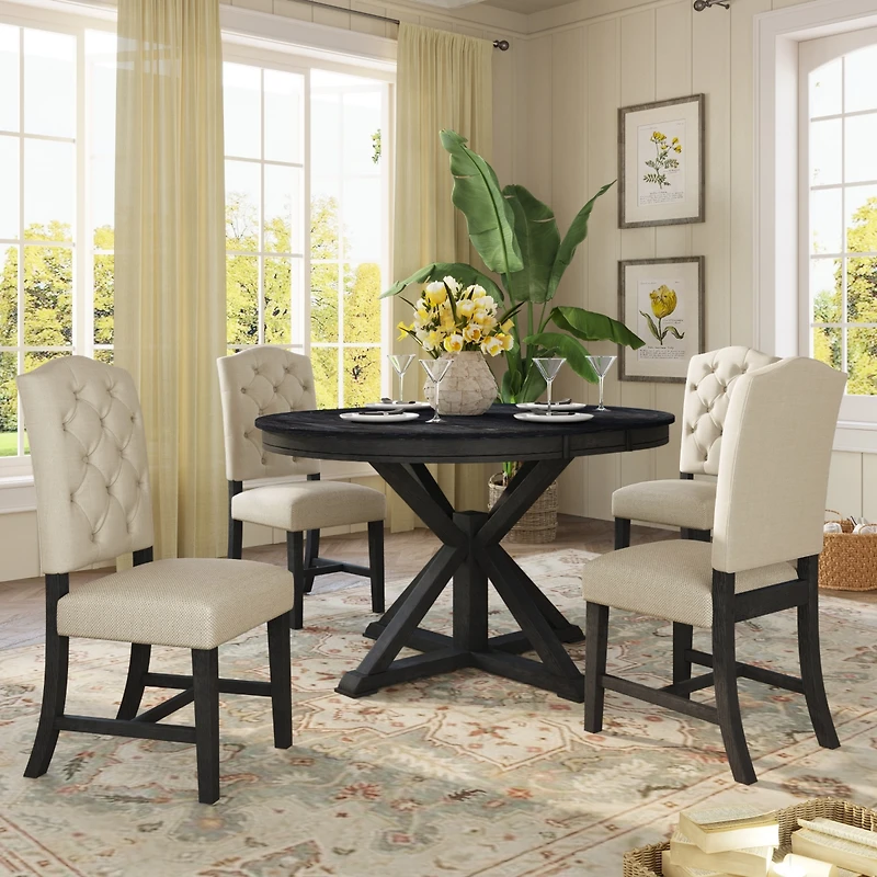 Streamdale Retro-Style Dining Set with Extendable Table & 4 Chairs