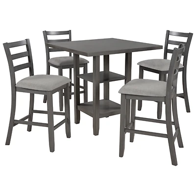 Streamdale Furniture 5-Piece Wooden Counter Height Dining Set With Padded Chairs And Storage Shelving